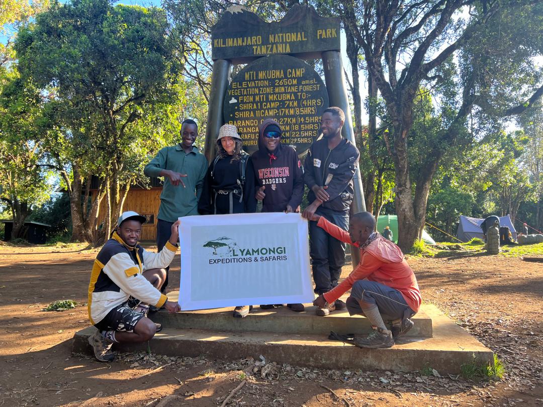 Lyamongi team and climbers at Mti Mkubwa Camp on Kilimanjaro
