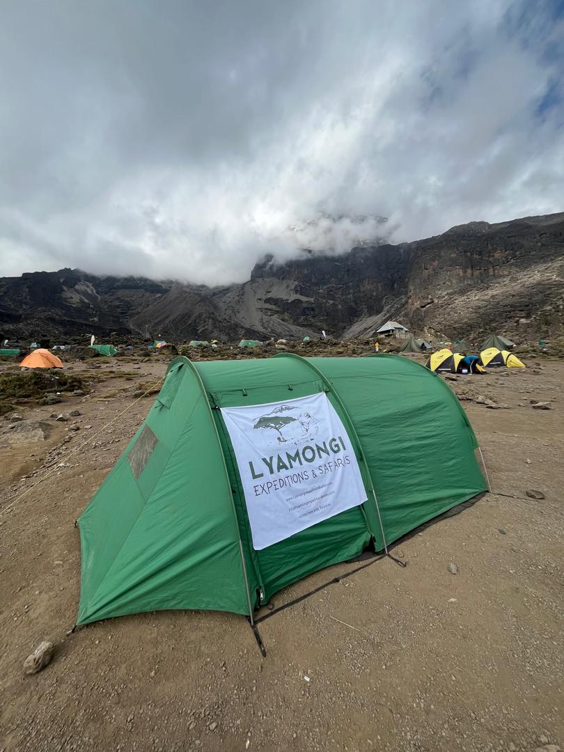 Lyamongi branded tent at high camp on Kilimanjaro